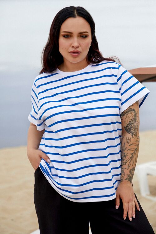 Milky T-shirt in blue stripes made of knitted fabric plus size