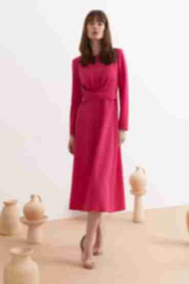 Fuchsia midi dress with A-line skirt made of suiting fabric