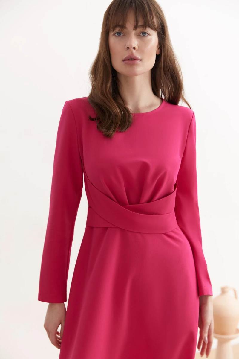 Fuchsia midi dress with A-line skirt made of suiting fabric #2
