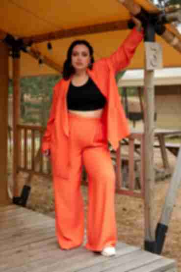 Orange eco linen suit with oversize jacket and palazzo trousers plus size
