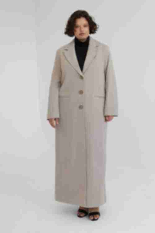 Пальто оверсайз максі в ялинку кольору латте великий розмір