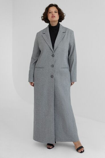 Maxi oversize coat in black herringbone plus size