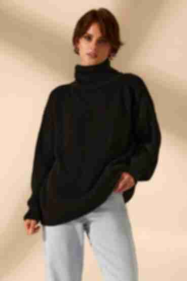 Black knitted sweater with a high neck