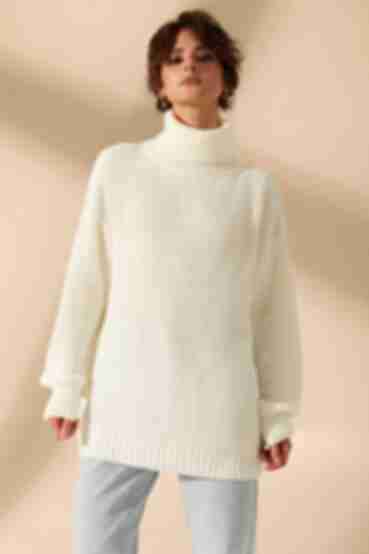 Milky knitted sweater with a high neck