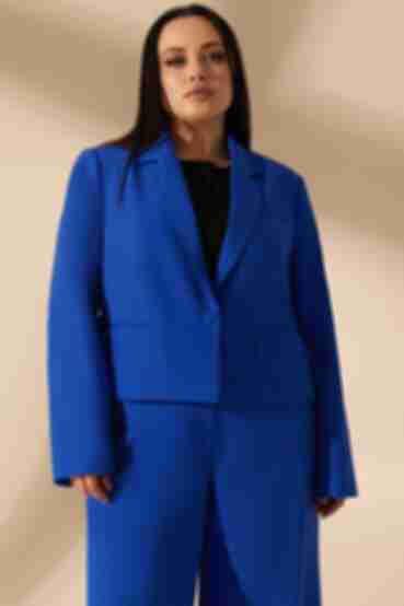 Electric blue cropped jacket made of suiting fabric plus size