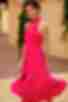 Crimson midi soft rayon dress in milky dots