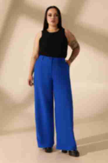 Dark electric blue straight trousers made of suiting fabric plus size