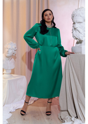 Emerald midi dress made of artificial silk plus size