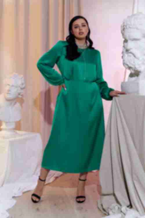 Сукня міді штучний шовк смарагдова великий розмір