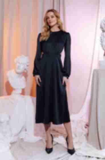 Платье с вырезами миди искусственный шелк черное