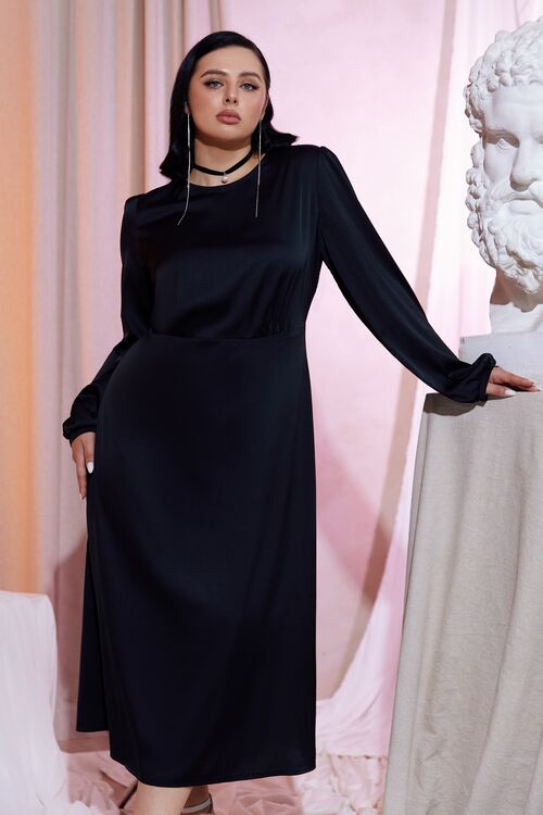 Black midi dress made of artificial silk plus size