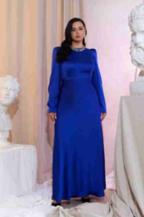 Electric blue maxi dress made of artificial silk plus size