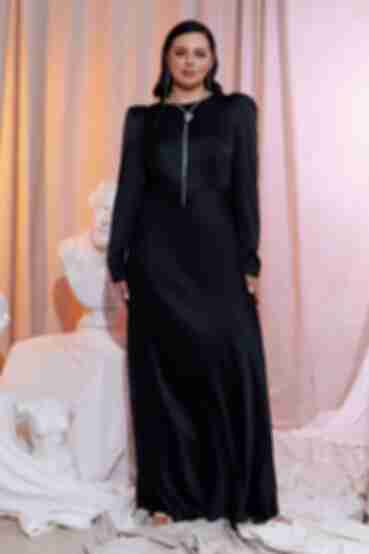 Black maxi dress made of artificial silk plus size