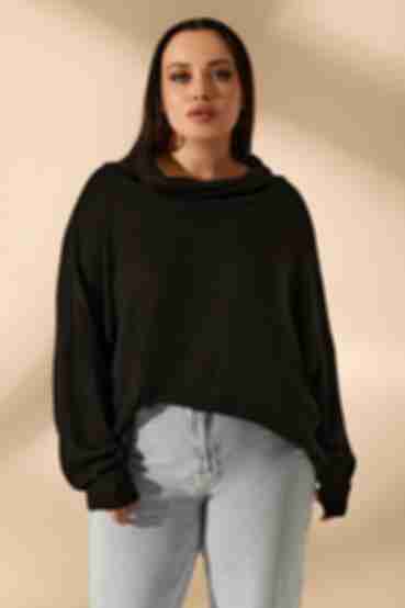 Black ribbed angora sweater with a turtleneck plus size