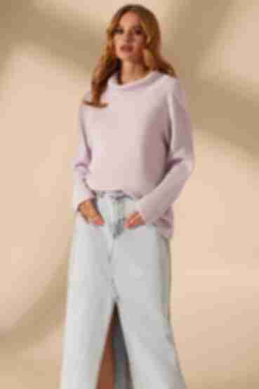Light lavender ribbed angora sweater with a turtleneck
