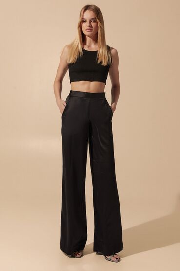 Black trousers made of artificial silk