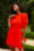 Платье мини с объемным рукавом из льна оранжевое
