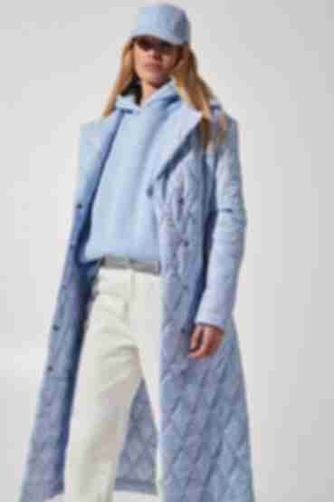 Куртка-пальто миди стеганое голубого цвета