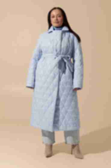 Куртка-пальто міді стьобане блакитного кольору великий розмір