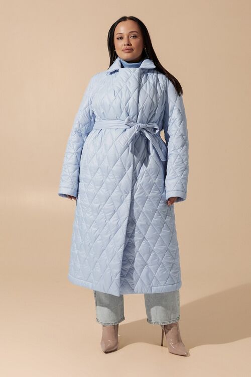 Light blue midi quilted jacket coat plus size