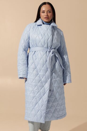 Light blue midi quilted jacket coat plus size #2