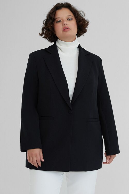 Black jacket made of suiting fabric plus size