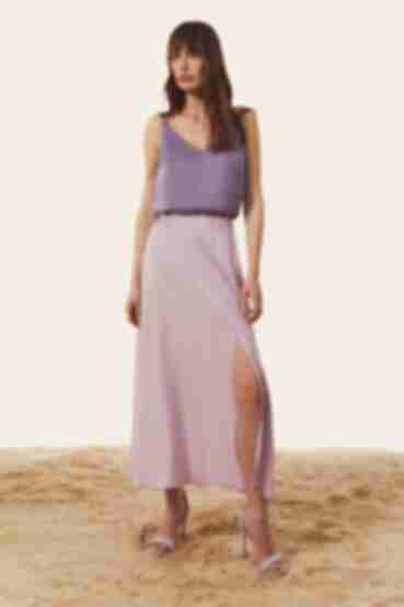 Lilac midaxi skirt made of polished staple cotton