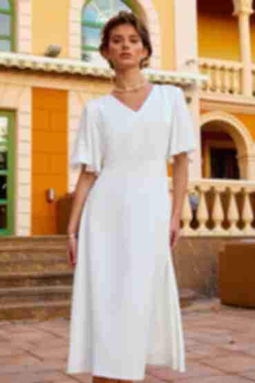 Milky midi dress with A-line skirt made of dense staple cotton plus size