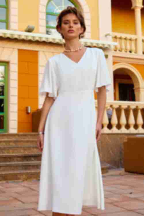 Milky midi dress with A-line skirt made of dense staple cotton