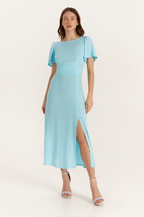 Turquoise midi dress made of staple cotton