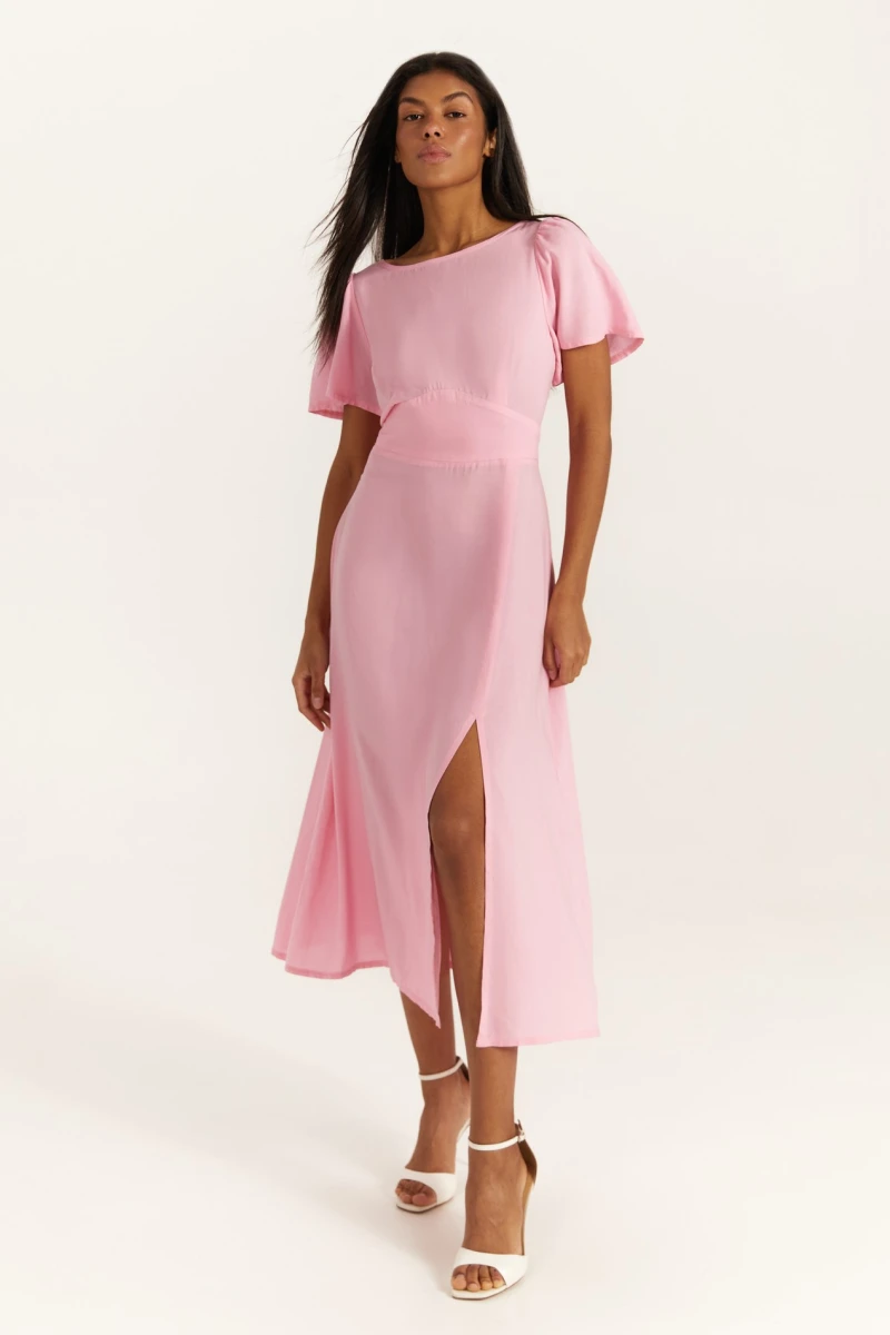 Pink midi dress made of staple cotton