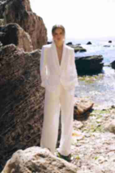 Suit oversized jacket and palazzo pants eco-linen white