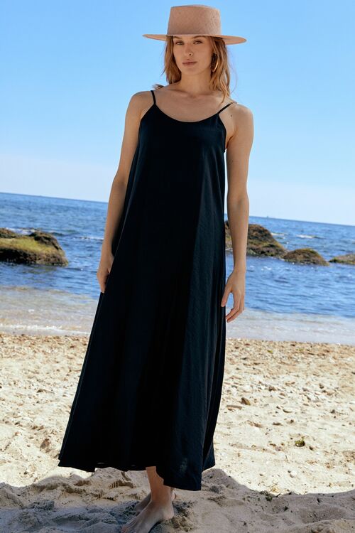 Sundress maxi with thin straps eco-lion black