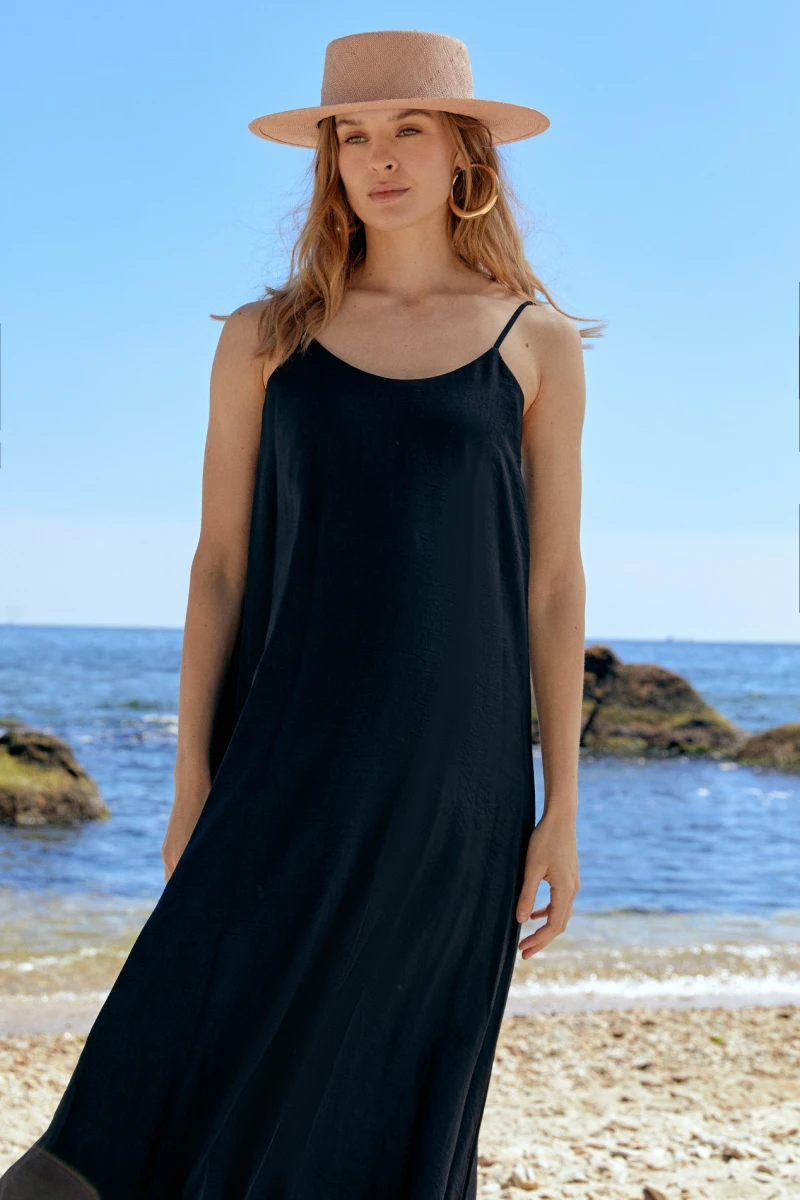 Sundress maxi with thin straps eco-linen black #2