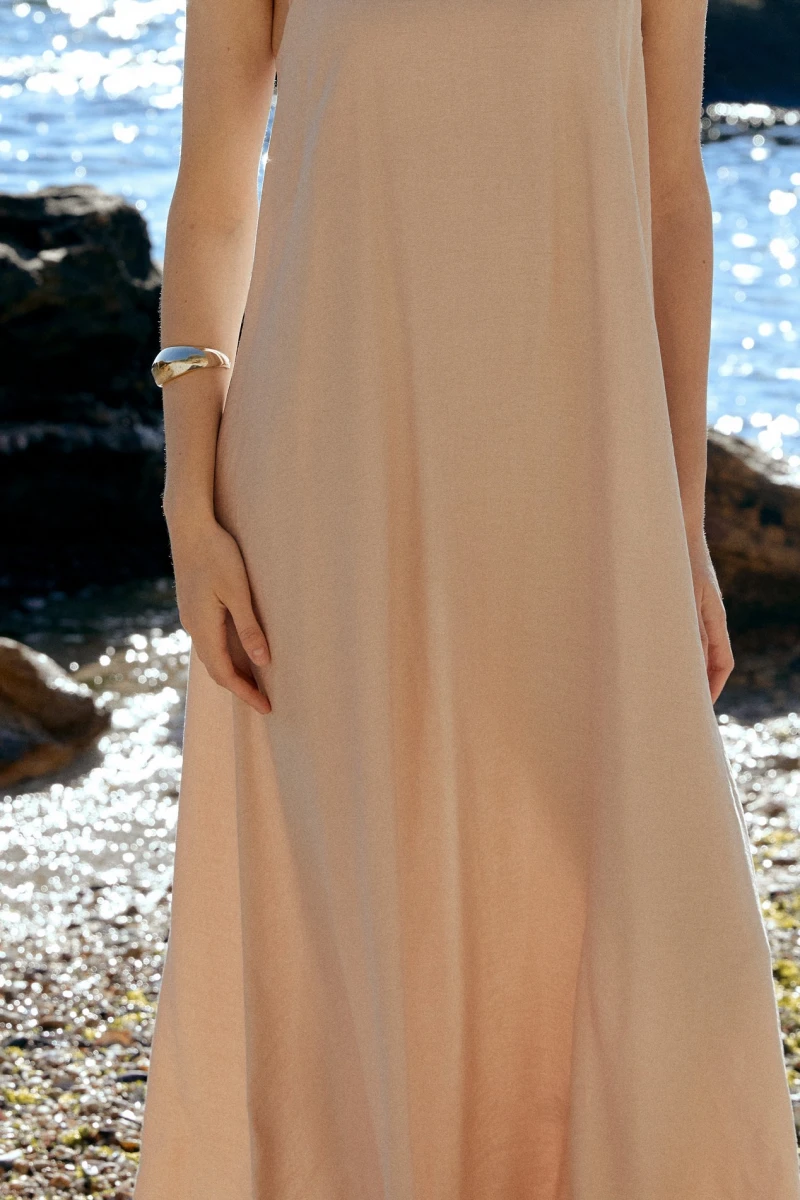 Sundress maxi with thin straps eco-linen beige