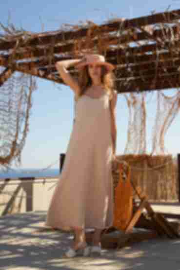 Sundress maxi with thin straps eco-lion beige