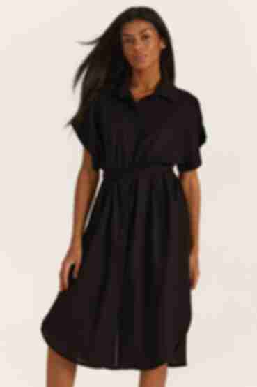 Black linen shirt dress