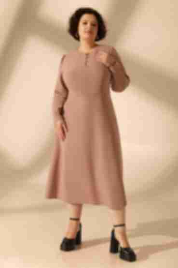 Mocha midi dress with a cut at the waist made of suiting fabric plus size