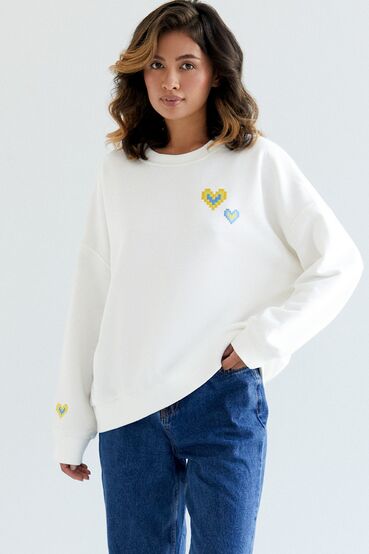 White knitted sweatshirt with "Ukrainian hearts" ornament #2