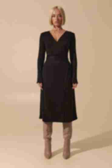 Black midi angora wrap dress
