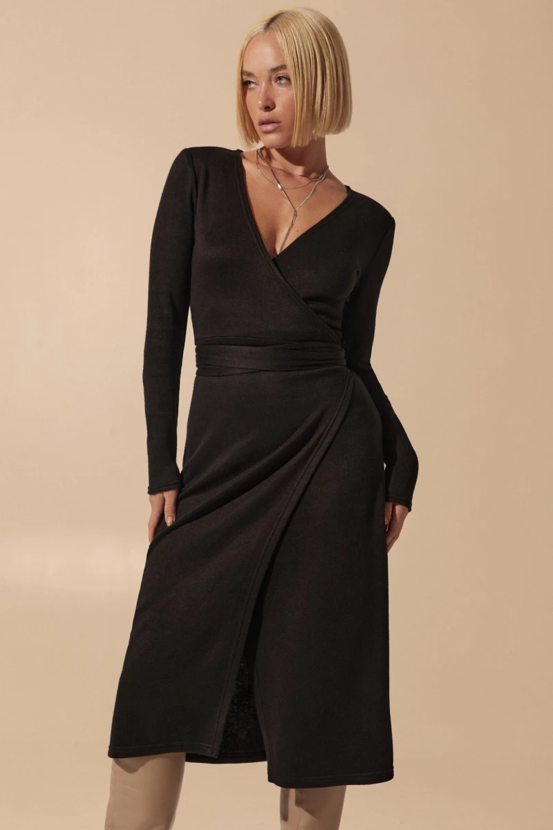 Black midi angora wrap dress #2