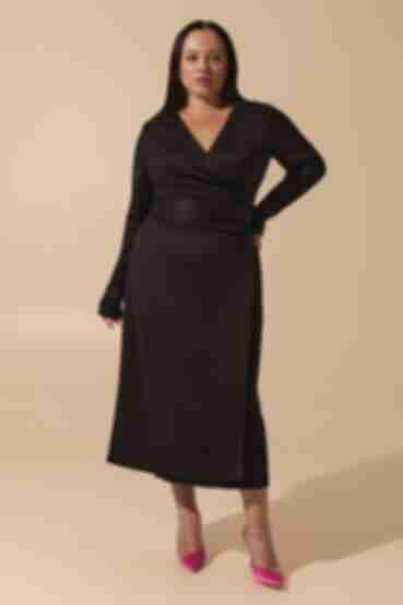 Black midi angora wrap dress plus size