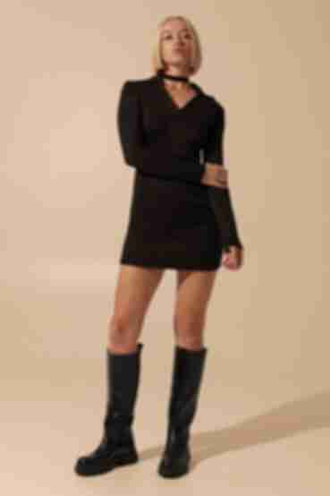 Black mini angora polo dress