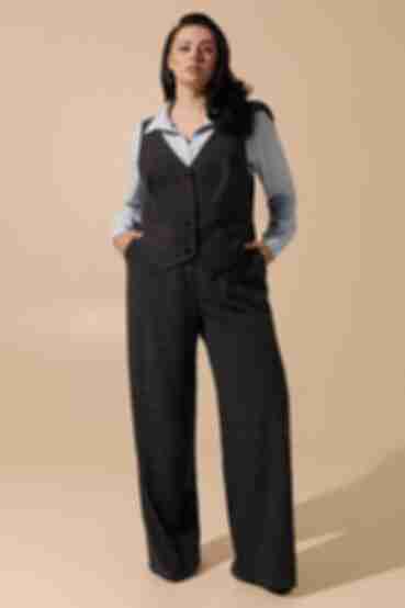Graphite checkered trousers made of suiting fabric plus size