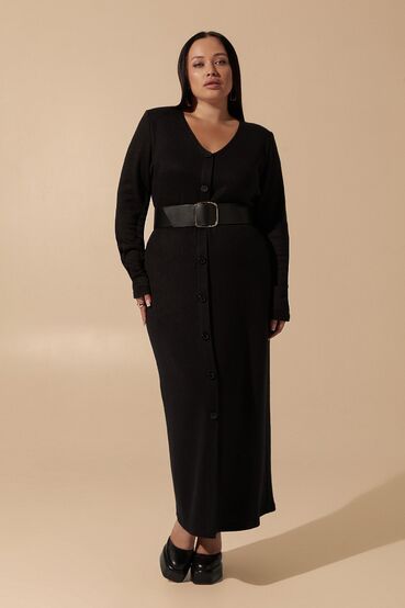 Black midi button-down angora dress plus size