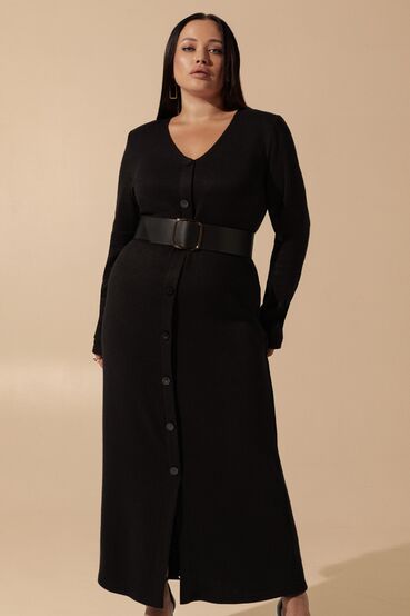 Black midi button-down angora dress plus size #2