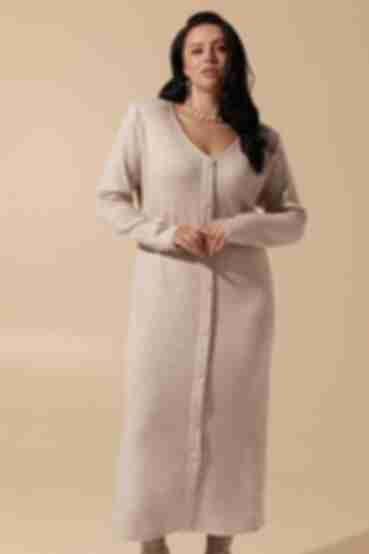 Light beige midi button-down angora dress plus size