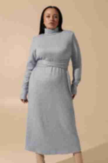 Сукня з паском міді ангора сіро-блакитна великий розмір