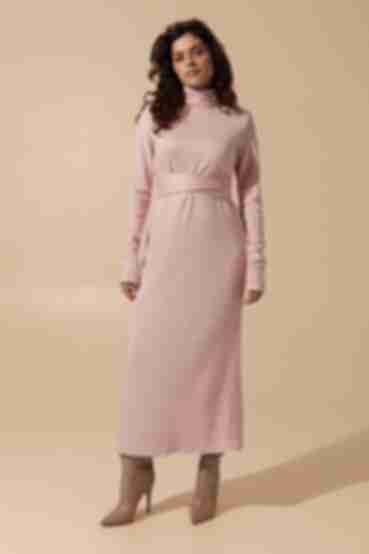 Blush midi angora dress with waistband