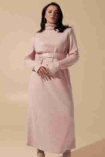 Сукня з паском міді ангора пудрова великий розмір